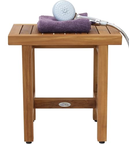 Patented 18" Spa Lotus Teak Shower Bench - A. Bench | Durable, Water-Resistant Teak, Shower Chair & Shaving Foot Rest, Indoor/Outdoor Use - size: A. Bench