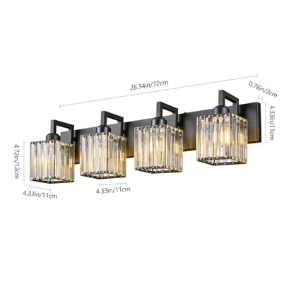 Black Bathroom Light Fixture, 4-Light Crystal Vanity Lighting, Bathroom Lighting Fixtures Over Mirror, Modern Crystal Wall Lamp - color: Black Crooked, size: 4-light