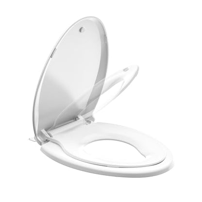 Elongated Toilet Seat Adult/Child,Built-In Potty Training Seat, Soft Quiet Close Non-Slip Seat, Easy to Install & Clean,Magnetic Kids Seat and Cover for Elongated Oval Toilets,White - color: White, size: Elongated 18.5inch with Baby Seat