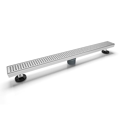 36 Inch Linear Shower Drain, Brushed 304 Stainless Steel, CUPC Certified Rectangle Floor Drain with Removable Grate and Leveling Feet - color: Brushed, size: 36''