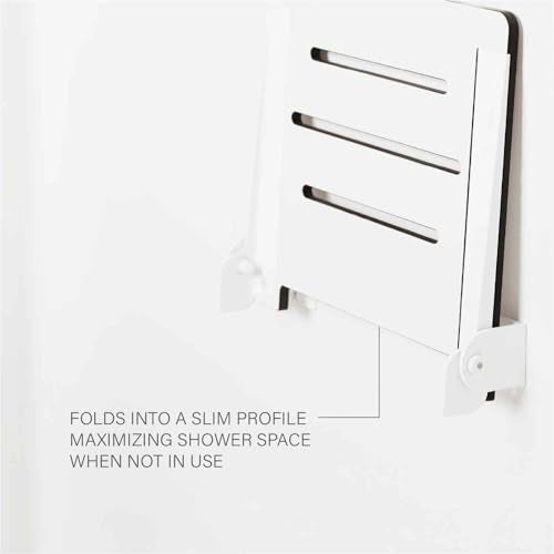 Seachrome 18 inch Silhouette Slimline Folding Wall Mount Shower Bench Seat, White Seat with White Frame - color: White Seat With White Frame