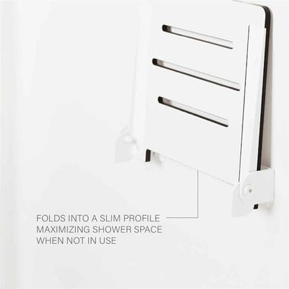 Seachrome 18 inch Silhouette Slimline Folding Wall Mount Shower Bench Seat, White Seat with White Frame - color: White Seat With White Frame