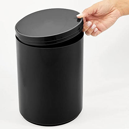 mDesign Plastic Small Slim Round 1.7 Gallon/6.5 Liter Trash Can with Removable Swing Lid - Wastebasket, Garbage Container Basket Bin for Master/Guest Bathroom - Holds Rubbish/Recycle - Black - color: Black