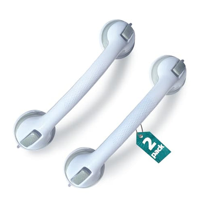 2 Pack Heavy-Duty Shower Grab Bars - Gemroom 16.5 Inch Grey Suction Bar Handles for Elderly, Seniors, Handicap, Safety Balance Assist Grip for Bathroom, Toilet - Anti-Slip, Shower Handles Hand Rail