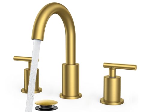 FORIOUS 8 Inch Brushed Gold Bathroom Faucet 3 Hole, Widespread Gold Faucet | Widespread Gold Sink Faucet Bathroom with 360° Swivel Spout, 2 Handle Gold Vanity Faucet 3 Holes with Water Saving Aerator - color: Brushed Gold, style: Modern