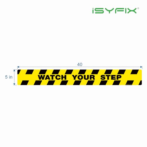 iSYFIX Watch Your Step Floor Decals Stickers, 40x5 Inch, 6 Pack | Self-Adhesive Vinyl, Laminated Anti-Slip, Water Resistance, Indoor & Outdoor - size: 40x5 inch