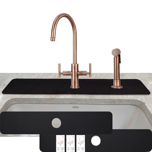 Faucet Mat Kitchen Sink Cuttable : AHA HOMEWARE Kitchen Sink Splash Guard Deck Plate, Customizable Cut Extra Hole for Soap Dispenser, Diatomite Leather Absorbent Fast Drying 2-PACK (Black) - color: Black