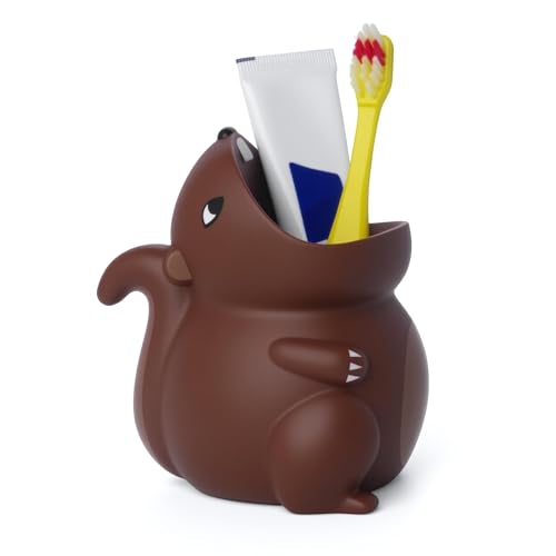 Kids Toothbrush Holder Toothbrush Organizer – Durable Silicone Animal Tooth Brush Holder – Easy to Clean Toothbrush and Toothpaste Holder – Toothbrush Holders for Bathrooms by Lily’s Home - Squirrel - color: Squirrel