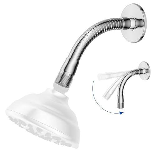 8.07in Flexible Shower Arm with Flange, Stainless Steel Flexible Shower Head Extension, Adjustable Length Swiveling Shower Arm for Hotels, Gyms, Home Bathrooms