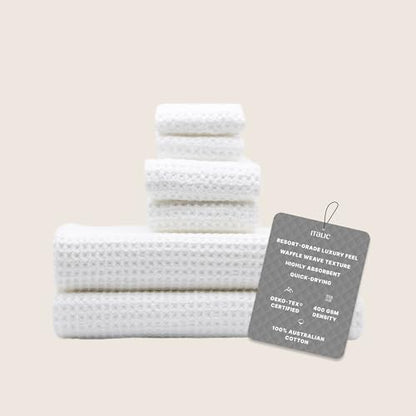 Sedona Luxe Waffle Towel Set, 410 GSM 6-Piece 100% Cotton Set with 2 Bath Sheets, 2 Hand Towels & 2 Washcloths, Spa-Quality, White - color: White, style: Luxe Set (Set of 6 with Bath Sheets)
