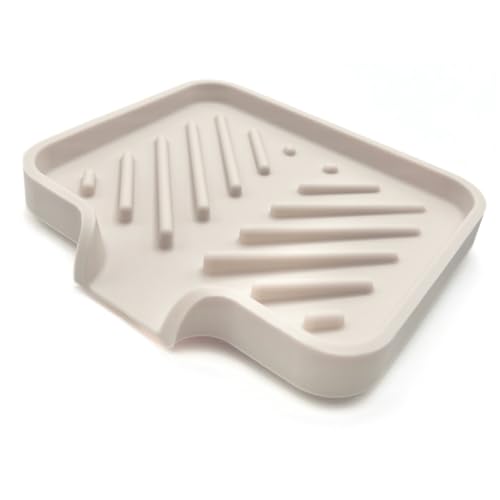 Silicone Soap Dish Tray and Sponge Holder with Drain Chute and Feet | 3-Way Sloped Design | Bathroom and Kitchen Sink Organizer Caddy (Vanilla Cream, 5"x4", 3.5 Ounces) - color: Vanilla Cream, size: 5"x4"