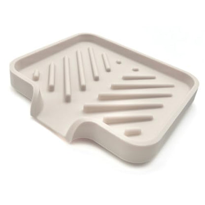 Silicone Soap Dish Tray and Sponge Holder with Drain Chute and Feet | 3-Way Sloped Design | Bathroom and Kitchen Sink Organizer Caddy (Vanilla Cream, 5"x4", 3.5 Ounces) - color: Vanilla Cream, size: 5"x4"