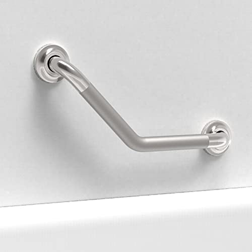 1-1/4 x 16 Stainless Steel Angled Grab Bar with Anti-Slip Peened Grip for Bathtubs, Shower & Toilet, ADA Compliant, Stud Mount 500lbs Support, Brushed Nickel