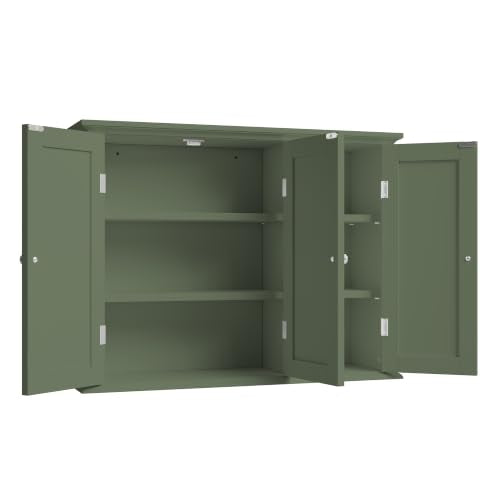 ChooChoo Laundry Cabinet with 3 Doors and Adjustable Shelves | 9.06"D x 31.1"W x 24"H, Bathroom Wall Cabinet, Cupboard, Green - color: Green, size: 9.06"D x 31.1"W x 23.4"H