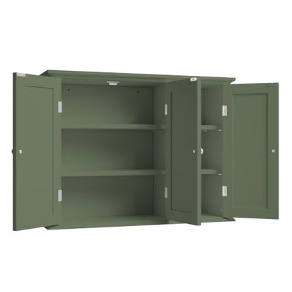 ChooChoo Laundry Cabinet with 3 Doors and Adjustable Shelves | 9.06"D x 31.1"W x 24"H, Bathroom Wall Cabinet, Cupboard, Green - color: Green, size: 9.06"D x 31.1"W x 23.4"H