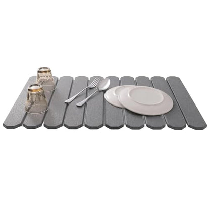 Stone Drying Mat Fast Dry Foldable Design Instant Absorption Aesthetic | Kitchen Sink Dish Drying Mats for Bathroom Home Sink Bath Shower Countertop Vanity Bathroom Home Bath Shower Countertop Van - color: Gray