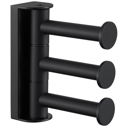 Matte Black Swivel Towel Hook, Multi 3 Rotating Arms, Wall Mounted | 304 Stainless Steel Foldable Wall Hook for Bathroom, Kitchen, Closet, Heavy Duty 11 lbs, 180 ° Swivel, Towel Dishrag Storage - color: Matte Black, size: 1 Pack
