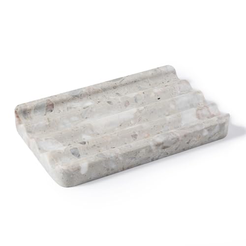 Karibiber Soap Holder for Bathroom, Grey Marble Soap Dish for Kitchen Countertop, Soap Tray with Creative Wavy Design, Soap Saver for Bath Tub, Sponges, Italian Natural Stone - color: Grey