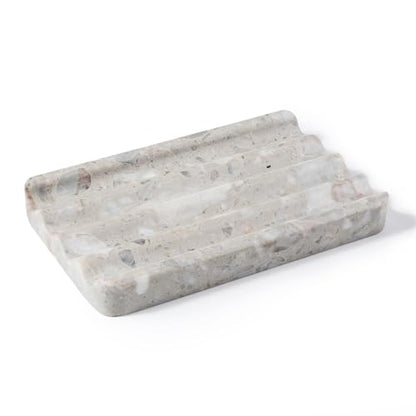 Karibiber Soap Holder for Bathroom, Grey Marble Soap Dish for Kitchen Countertop, Soap Tray with Creative Wavy Design, Soap Saver for Bath Tub, Sponges, Italian Natural Stone - color: Grey