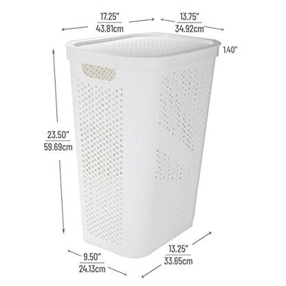 Mind Reader Slim Laundry Hamper with Lid, 60L Clothes Basket, Ventilated Plastic, White - color: White, size: Single
