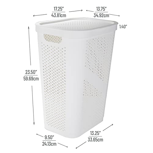 Mind Reader Slim Laundry Hamper with Lid, 60L Clothes Basket, Ventilated Plastic, White - color: White, size: Single