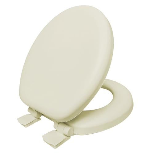Plexon Soft Cushioned Toilet Seat, Round, Bone, Slow-Close Lid & Seat, Quick-Release Hinge, Easy To Clean & Change - color: Bone, size: Round