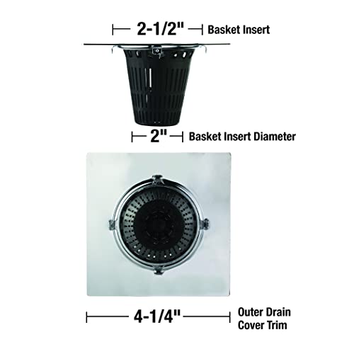 Danco Square Shower Drain Hair Catcher for Stand-Alone Shower Drain, 4-1/4 in. Shower Drain Cover, Shower Drain Protector, Chrome (11015)