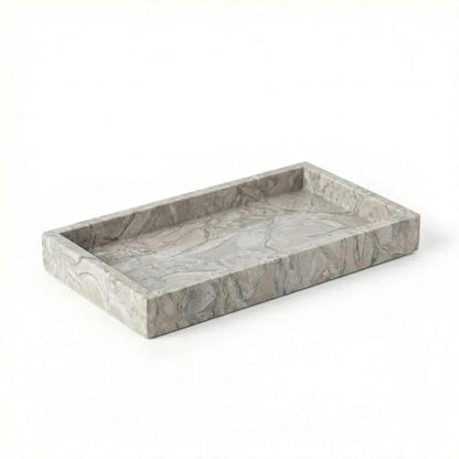 Natural Marble Tray Heavyweight Stone Vanity Tray for Bathroom Countertop, Coffee Table & Dresser - Handcrafted Rectangular Organizer (Gray, 9.84" x 4.72" x 1.18") - color: Gray