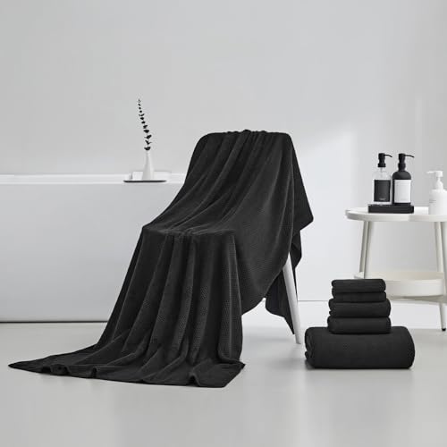 Oversized Bath Towels Extra Large 40x80 Inches Bath Sheets for Adults Super Soft Quick Dry Highly Absobent Microfiber Shower Towels (6 Piece,Black) - color: Black 6 Piece, size: 6 Piece