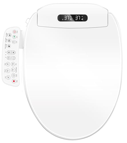 Electric Bidet Attachment for Toilet Seat with Heated Seat Oval Toilet Seat Replacement Soft Close with Bidet Jet Sprayer, Endless Warm Water Air Dryer, Oscillating with Child Mode, Sense Seat