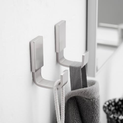 Brass Towel Hook, Bath Robe Coat Clothes Hook, Brushed Nickel 2 Pack | Wall Mounted with Screws for Bathroom, Kitchen, Hotel, Garage, Laundry, Square Coat and Hat Hooks, Rustproof & High Quality - color: Brushed Nickel, size: 2 Pack