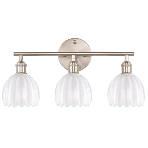 Shenmoyl Bathroom Light Fixtures, 3-Light Vanity wall Light Over Mirror with White Tulip Glass Shade for Bedroom Living Room (Bulb Not Included), Satin Nickel - color: Nickel Base-White, size: 3-light