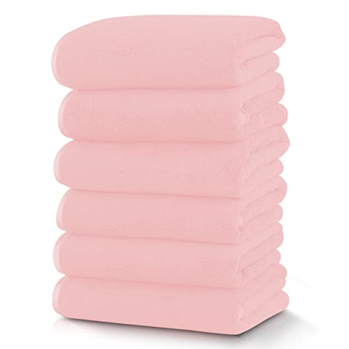 TENSTARS Silk Hemming Hand Towels for Bathroom - Quick Drying - Ultra Soft Microfiber Absorbent Towel for Bath Fitness, Gym, Shower, Hotel, and Spa - 16x28 Inch | Set of 6, Pink - color: Pink, size: 6 Piece Hand Towels