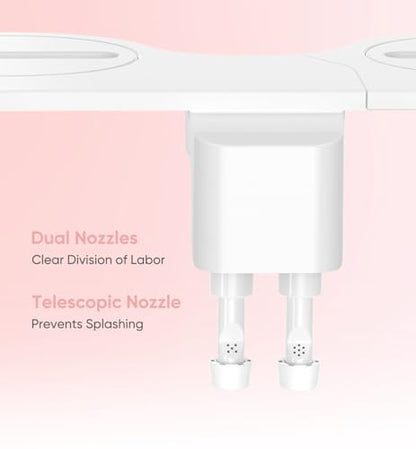 Ultra-Slim Bidet Attachment, Posterior&Feminine Wash-(Retractable Dual Nozzles), Non-Electric Bidet Attachment for Toilet Seat, Adjustable Fresh Cold Water Pressure, Stainless Steel Inlet (Gold)
