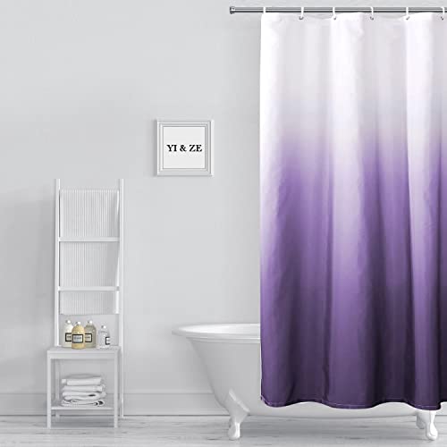 YI & ZE Ombre Dark Purple Shower Curtain Sets for Bathroom Accessories Fabric Polyester Waterproof Modern Shower Curtain Liner with 12 Hooks Purple W36xL72 | Polyester Waterproof Shower Liner, Modern Bathroom Decor, Complete Set with 6 Mounting Hooks - co