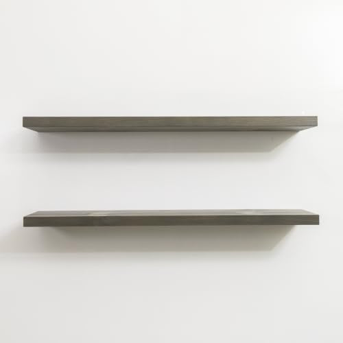 Floating Wall Shelves, Solid Natural Wood, Large and Small-Kitchen and Bathroom Shelf, Heavy Duty, Made in USA Set of 2 (Aged Barrel, 60Wx6D) - color: Aged Barrel, size: 60Wx6D