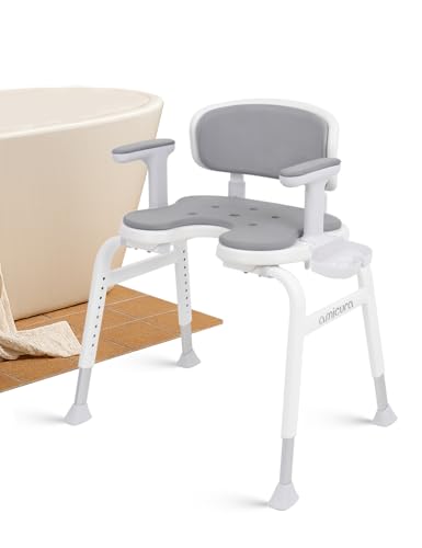 U-Shaped Shower Chair, Modular Arms & Back, 300 lb, Grey | Soft EVA padding, adjustable height, non-slip feet, tool-free setup, and a warm home-friendly look - color: Grey