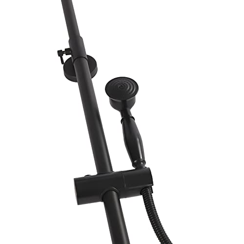 Matte Black Exposed Shower Faucet Kit, 8 Inch Rain Shower with Handheld Spray Double Knobs, Wall Mount Rainfall Shower Head, Bathtub & Shower Trim Systems for Bathrooms in Homes