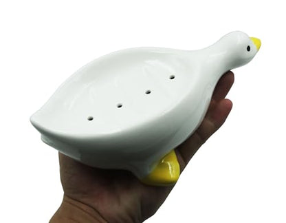 Duck Ceramic Soap Dish with Drain, 7.87 Inch Cute Duck Shaped Soap Tray, Sponge Holder, for Shower,Bathroom,Bar,Kitchen - color: Duck Soap Dish