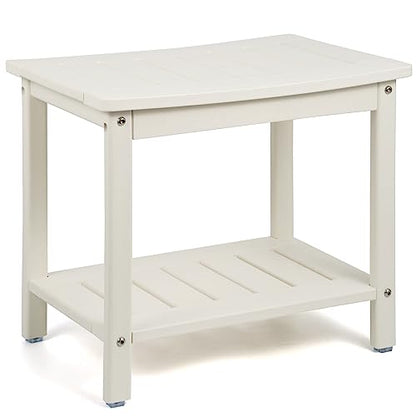 Apolimi HDPE Shower Bench, Shower Stool with Storage Shelf 2-Tier Spa Stool for Inside Shower,Water Resistant & Non-Slip Design Shower Seat (White L Size)
