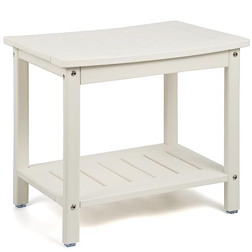 Apolimi HDPE Shower Bench, Shower Stool with Storage Shelf 2-Tier Spa Stool for Inside Shower,Water Resistant & Non-Slip Design Shower Seat (White L Size)