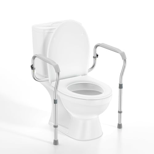 Toilet Safety Rail for Seniors with 2 Reinforced Nuts (Grey) | Height & Width Adjustable Toilet Safety Frame for Elderly, Handicap & Disabled Bathroom Assist Rail with Armrests 250 LBS - color: Gray