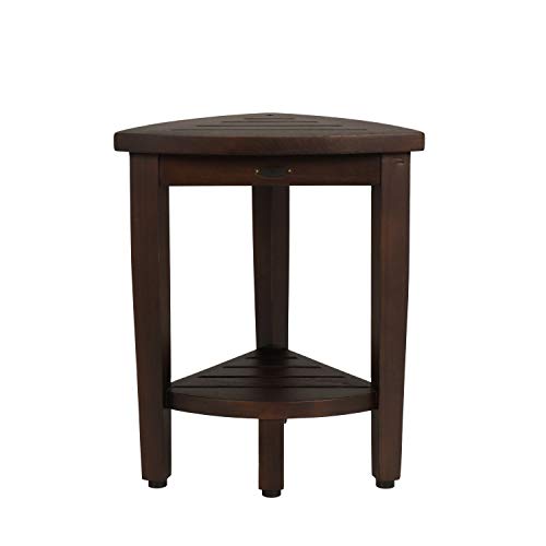 Decoteak Snazzy Corner Brown Waterproof Teak Wood Shower Bench Stool Seat Chair for Inside Shower Storage Shelf Provides Safety, Storage, and Organization for Bathroom Accessories