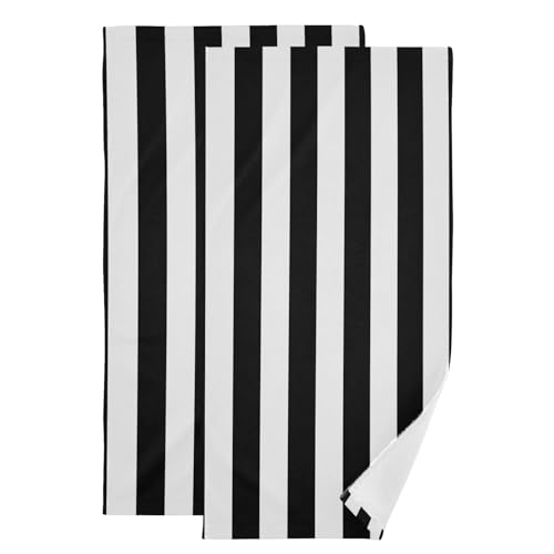 Black and White Striped Hand Towels for Bathroom 2 Pack,Microfiber Soft Absorbent Modern Fashion Print Kitchen Dish Towels,Decorative Bathroom Towels for Face,Hair,Bath,Guest,Gym 14"x28" - color: Black White