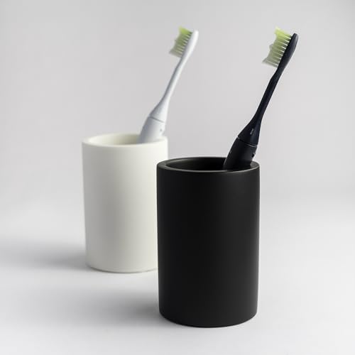 Matte Black Resin Bathroom Tumbler Cup - Matte Black Toothbrush Holder, 4x2.75 Inch, 12oz Capacity, Minimalist Vanity Countertop Organizer (Black) - color: Black