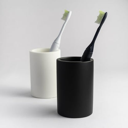 Matte Black Resin Bathroom Tumbler Cup - Matte Black Toothbrush Holder, 4x2.75 Inch, 12oz Capacity, Minimalist Vanity Countertop Organizer (Black) - color: Black