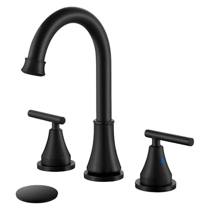 Widespread Bathroom Faucet 3 Hole, 8 inch Bathroom Sink Faucet with Pop-up Drain and Supply Lines, Two Handles, Stainless Steel, Matte Black - color: Matte Black