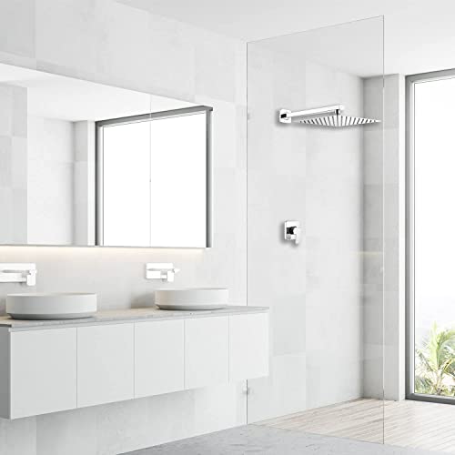 Rain Shower Head Polished Chrome with Extension Arm 10 Inch Square Shower Head with 16 Inch Shower Arm Large Stainless Steel Rainfall Showerhead Waterfall Full Body Coverage - color: Chrome, size: 10inch