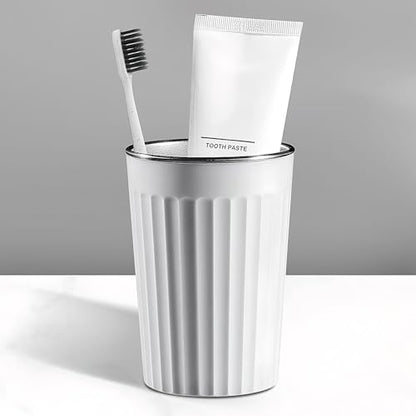 Toothbrush Cup Holder for Bathroom,Reusable Stainless Steel Bathroom Cup | 3"x4.5" Unbreakable Gray Bathroom Tumbler Cup ,300ml Easy To Clean Striated Mouthwash Cup - color: White