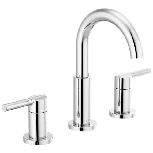 Delta Nicoli Chrome Faucet 3 Hole, 8 Inch Widespread Bathroom Sink Faucet for Vanity, Push-Pop Drain Assembly, Chrome 35749LF